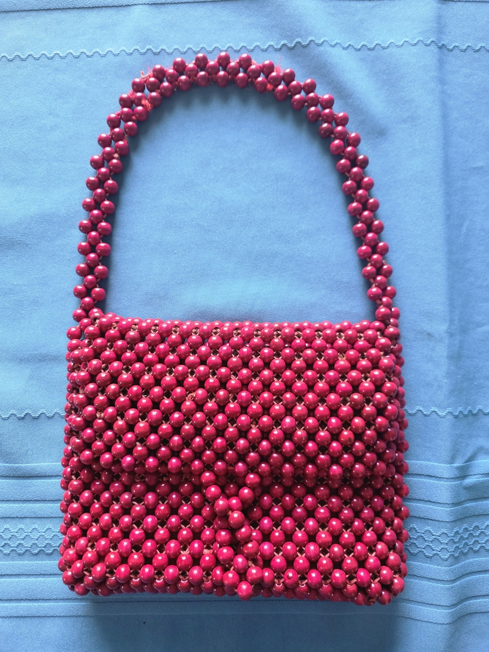 Vintage Magenta Pink Red  Beaded Shoulder Bag Envelope Flap Multi Pocket Zipper
